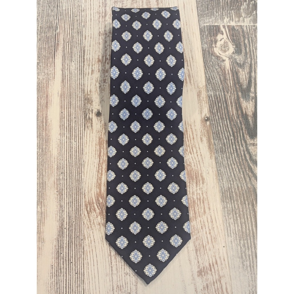 Italo Ferretti Men's Silk Tie Navy Blue Medallion Floral Geometric Made in Italy